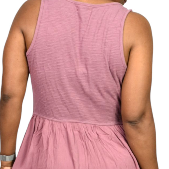Frye Easy Button Front Dress Pink Mauve Tank Jersey Knit Pockets Rayon Medium - Picture 5 of 15